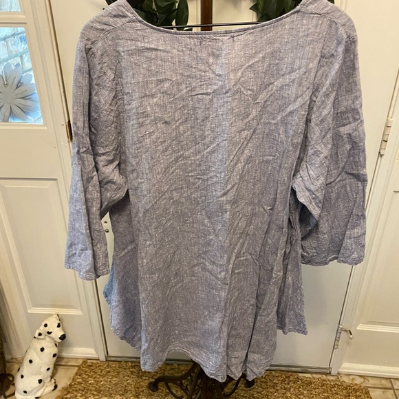 Jones & Co Linen Chambray Asymmetrical Longline Tunic Top 1X - Picture 2 of 6